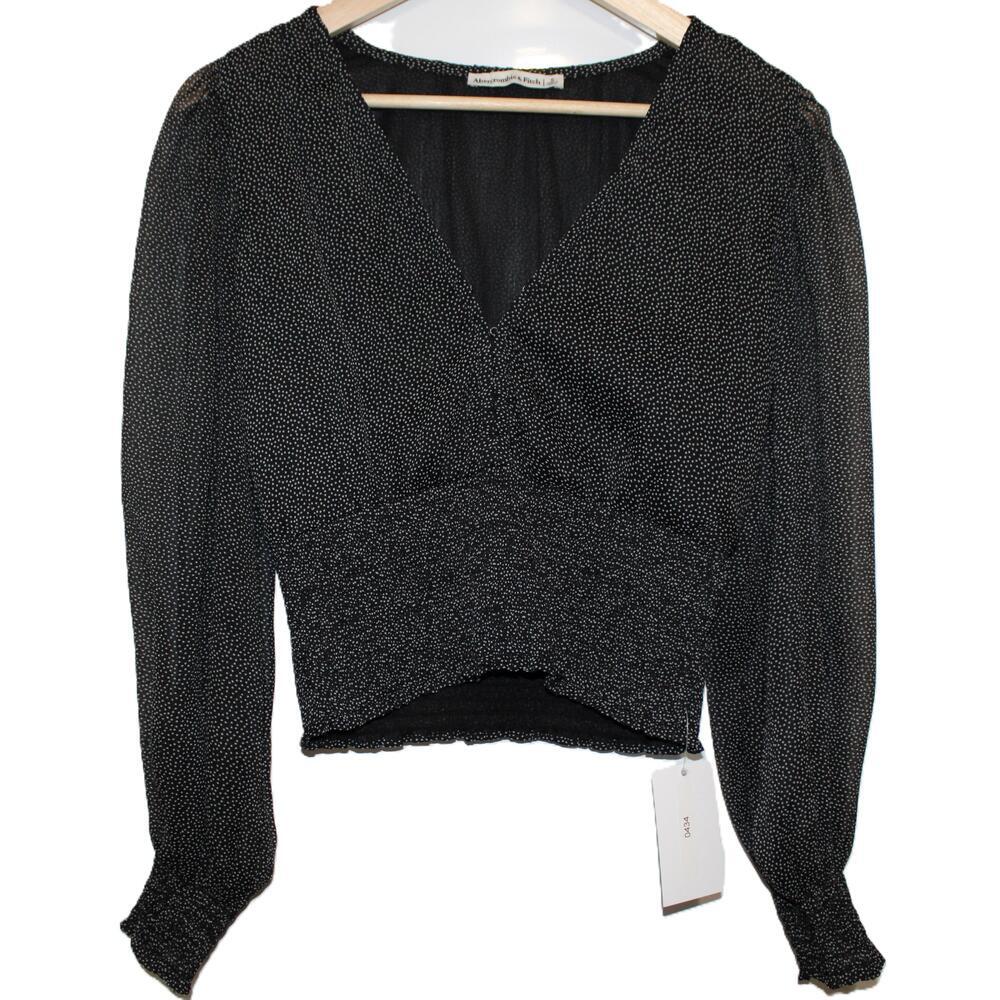 Womens Abercrombie & Fitch Black Long Sleeve Crop Top V-Neck Top Size Small